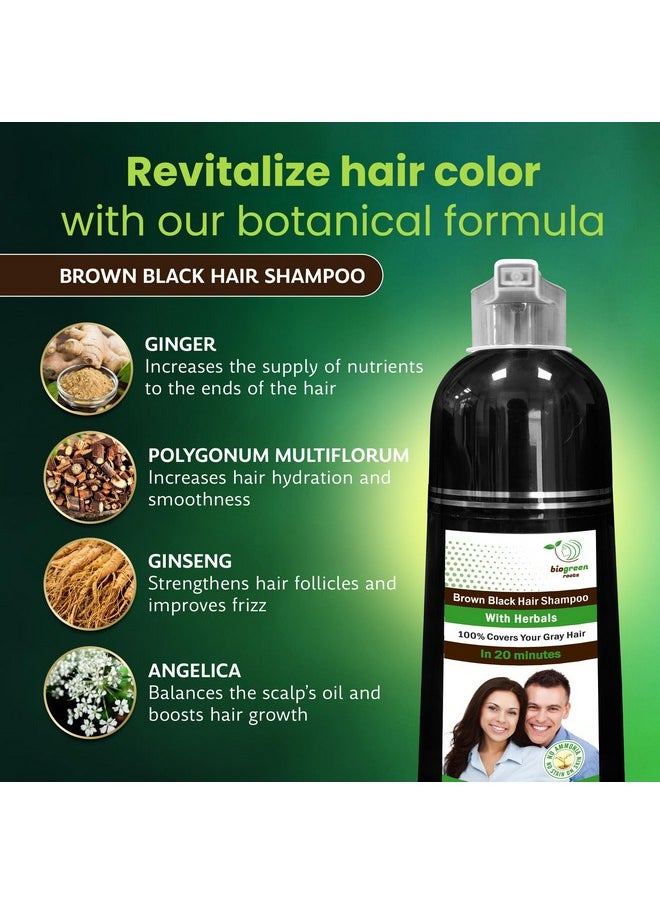 بيوجرين روتس - شامبو BIOGREEN ROOTS العشبي الخالي من الأمونيا للشعر - يغطي الشعر الرمادي بفعالية للرجال والنساء - لون طبيعي وتغذية عشبية - لا يترك بقعًا على البشرة - بني أسود (400 مل) - Image 1