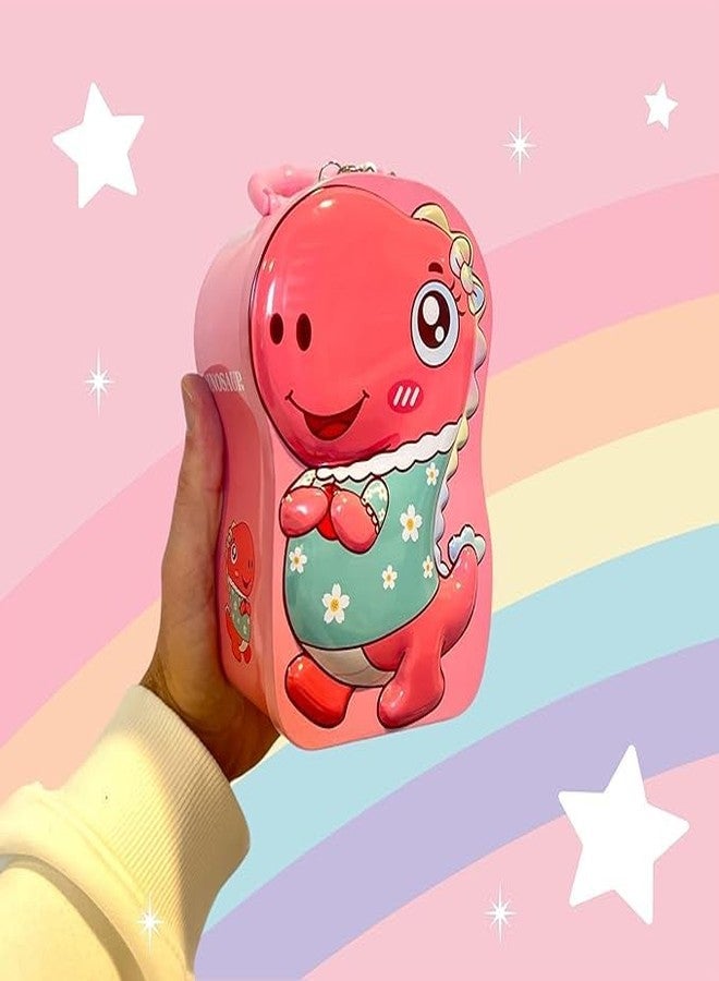 Nubby Dotss Dinosaur Money Box with Lock and Key, Cute Animal Design, Large Size for Children (Pink) - Image 4