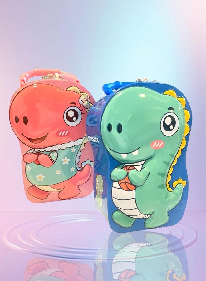 Nubby Dotss Dinosaur Money Box with Lock and Key, Cute Animal Design, Large Size for Children (Pink) - Image 3
