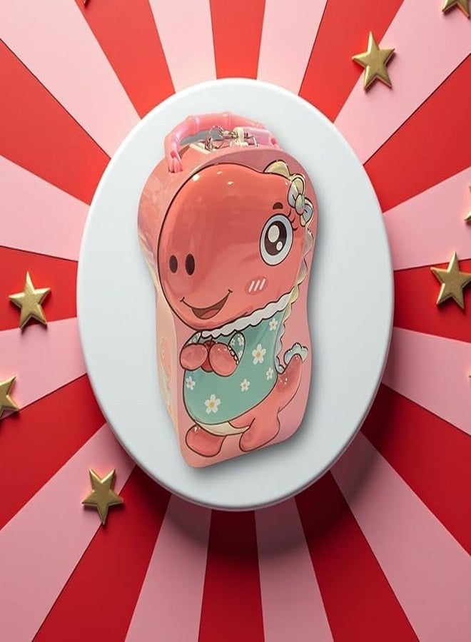 Nubby Dotss Dinosaur Money Box with Lock and Key, Cute Animal Design, Large Size for Children (Pink) - Image 2