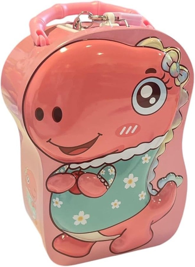 Nubby Dotss Dinosaur Money Box with Lock and Key, Cute Animal Design, Large Size for Children (Pink) - Image 1
