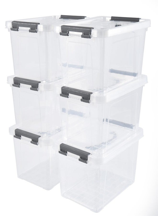 Eslite 6 Quart Plastic Stackable Storage Latch Bins,Clear Latching Box with Handle and Lid,Pack of 6 (Grey Handle) - Image 1