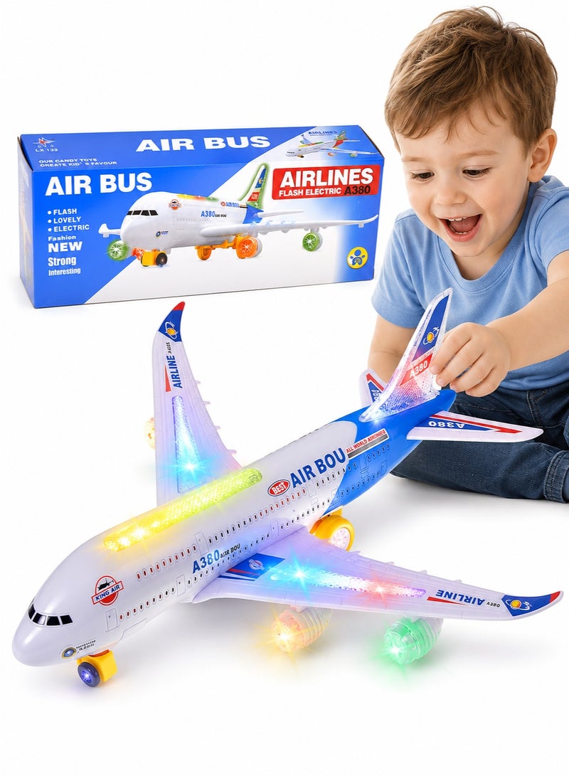 TOY GARDEN Battery Operated Air Bus Toy Airplane – Flashing LED Lights & Bump-and-Go Action, Realistic Sound Toy Aircraft for Kids - Image 1