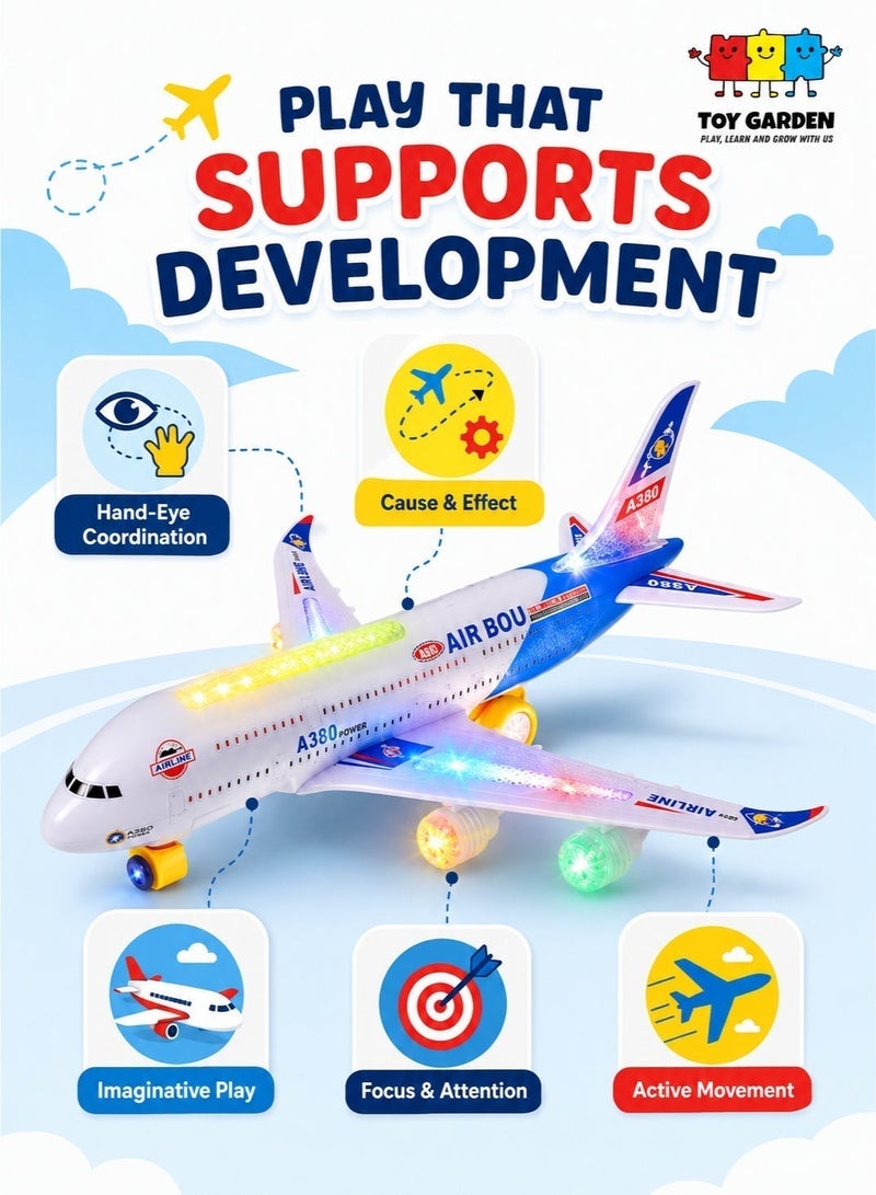 حديقة الألعاب طائرة لعبة على شكل طائرة ركاب – تعمل بالبطارية مع أضواء LED وصوت واقعي وحركة تلقائية للأطفال - Image 3