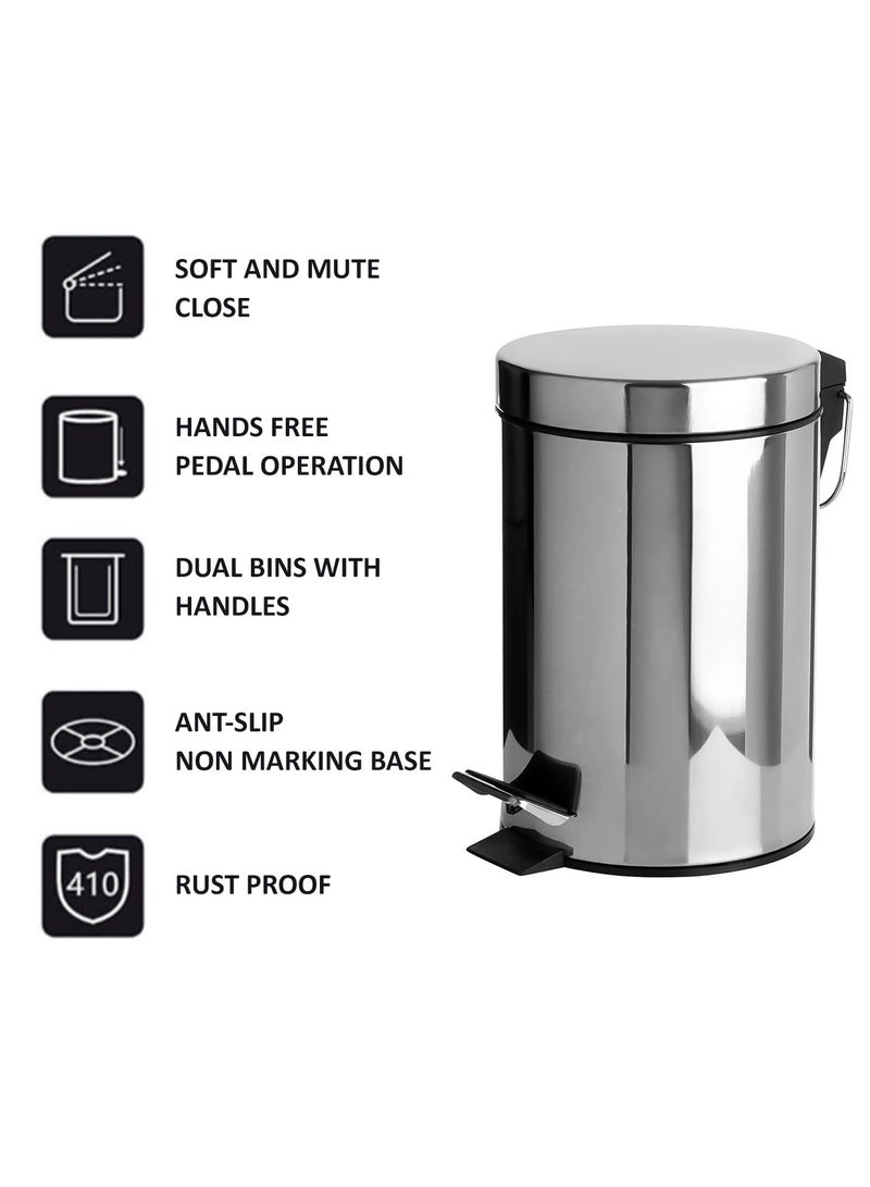 BLACKSTONE Stainless Steel Hands Free Pedal Bin 5L Soft Close Rust-Proof  - Image 2