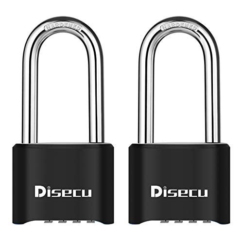 Disecu 2 Pack disecu Heavy Duty 4 Digit Combination Lock, 2.5 Inch Long Shackle Outdoor Waterproof Padlock for School Gym Locker, Storage Unit, Fence, Gate, Toolbox (Black) - Image 1