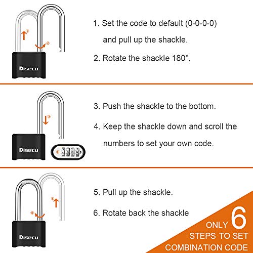Disecu 2 Pack disecu Heavy Duty 4 Digit Combination Lock, 2.5 Inch Long Shackle Outdoor Waterproof Padlock for School Gym Locker, Storage Unit, Fence, Gate, Toolbox (Black) - Image 4