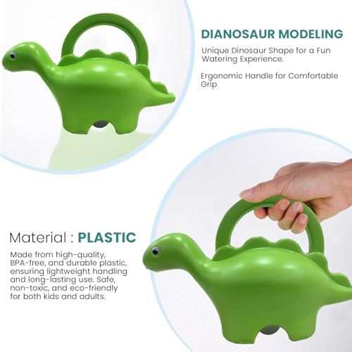 Go Hooked Plastic Dinosaur Shape 1 Liter Kids Watering Can for House Plants & Garden Plants Roar Some Gardening Dino Shaped Delight Garden Time Travel (Pack of 1, Green, 1 Liter) - Image 3