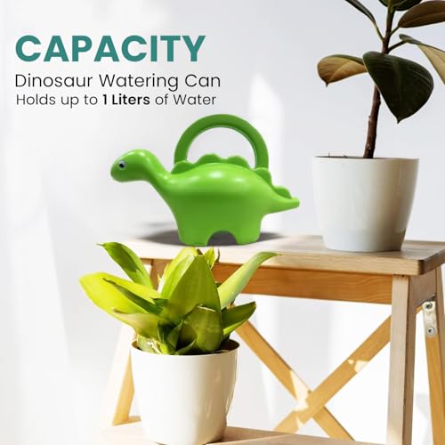 Go Hooked Plastic Dinosaur Shape 1 Liter Kids Watering Can for House Plants & Garden Plants Roar Some Gardening Dino Shaped Delight Garden Time Travel (Pack of 1, Green, 1 Liter) - Image 4
