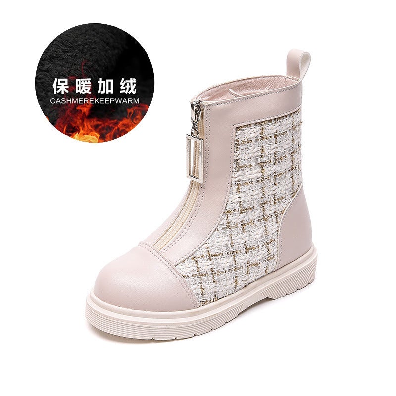 Front Zipper Kidsren''s Boots 2026 Autum New Kidsren''s Shoes Korean Style Fashionable Leather Girls'' Single Boots British Style - Image 1