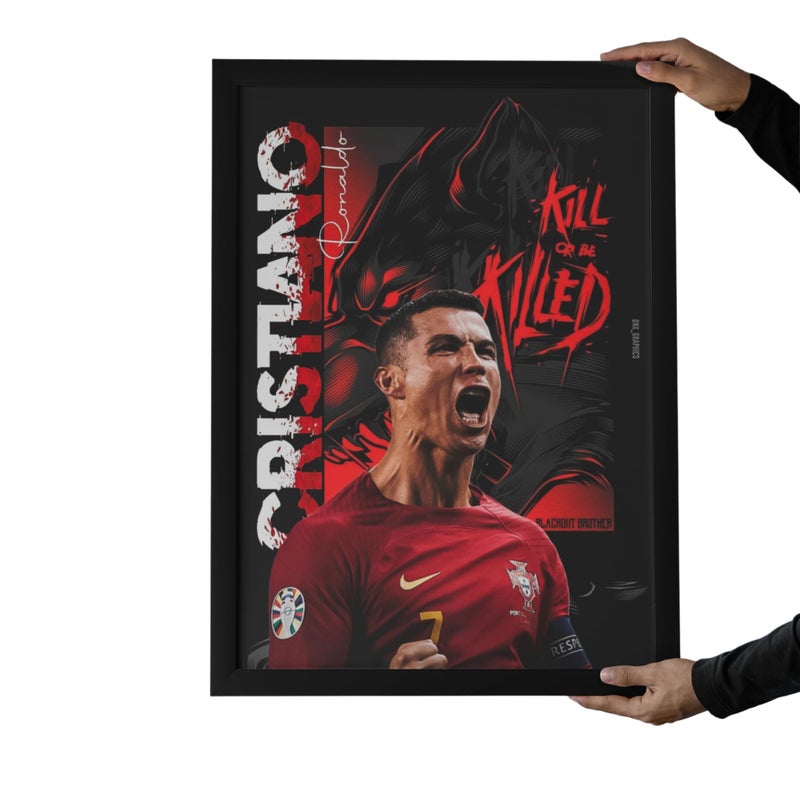 CR7 Ronaldo Wall Poster with Black Wooden Frame, 30x40 cm - Image 1