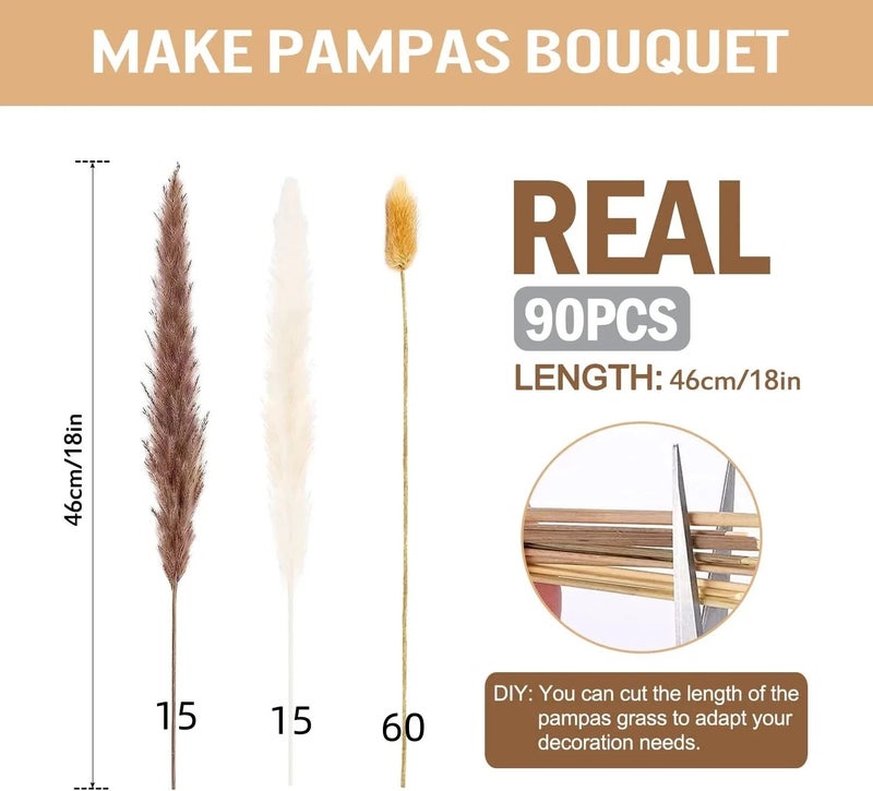 Bluejw G36 Wedding Decor Pampas Grass Bouquet - Boho Dried Flowers Mix with Bunny Tails & Natural Dried Plants for Christmas Home Decor - Image 1