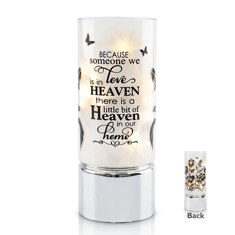 Rhytsing Memorial Gift - Battery Operated Flameless Candle with Timer Function, Glass Cylinder Lantern with Fairy Lights, Expressing Sympathy for The Loss of Someone We Loved - D3.15 x H8 inches - Image 1