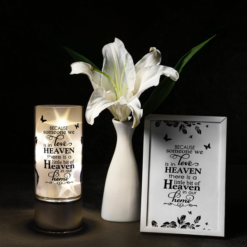 Rhytsing Memorial Gift - Battery Operated Flameless Candle with Timer Function, Glass Cylinder Lantern with Fairy Lights, Expressing Sympathy for The Loss of Someone We Loved - D3.15 x H8 inches - Image 5