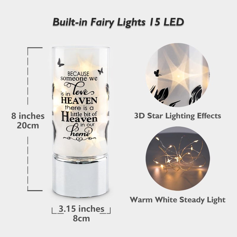 Rhytsing Memorial Gift - Battery Operated Flameless Candle with Timer Function, Glass Cylinder Lantern with Fairy Lights, Expressing Sympathy for The Loss of Someone We Loved - D3.15 x H8 inches - Image 3