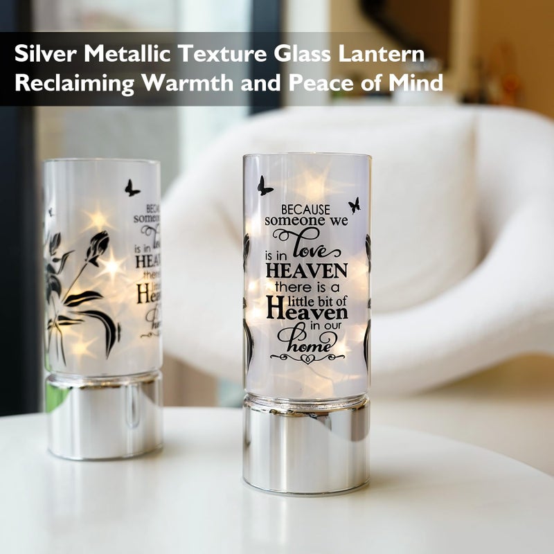 Rhytsing Memorial Gift - Battery Operated Flameless Candle with Timer Function, Glass Cylinder Lantern with Fairy Lights, Expressing Sympathy for The Loss of Someone We Loved - D3.15 x H8 inches - Image 2