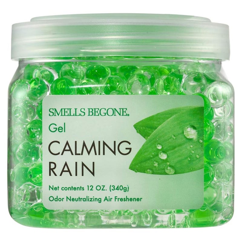 SMELLS BEGONE 12 oz Odor Eliminator Gel - Air Freshener - Absorbs & Eliminates Odor in Bathrooms, Basements, Cars, Boats, RVs & Pet Areas - Made with Essential Oils - Calming Rain Scent