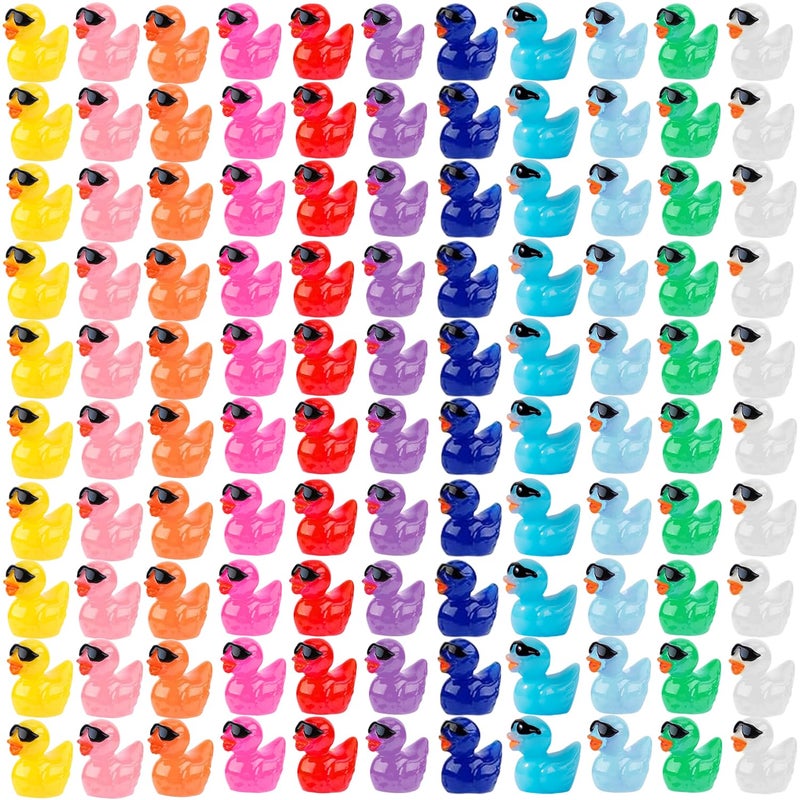 CHAKANLX 110 Pcs Mini Resin Ducks with Sunglasses 11 Colors Mini Resin Ducks Bulk Tiny Ducks Set for Potted Miniature Decoration Garden Dollhouse Cake Decoration DIY Slime Kit Craft Charms Party Toys - Image 3