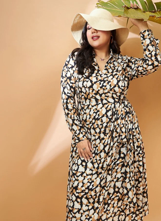 Abstract Print Georgette Wrap Midi Dress for Women