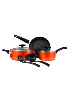 BERGNER SHINE 7PCS COOKWARE SET, PRESSED ALUMINUM COOKING SET, MARBLE+ NON-STICK COATING COOKWARE, INDUCTION BOTTOM COOKING POT SET, SUITABLE FOR ALL STOVES, METALIC ORANGE COLOR, BG34660OR  - Image 1