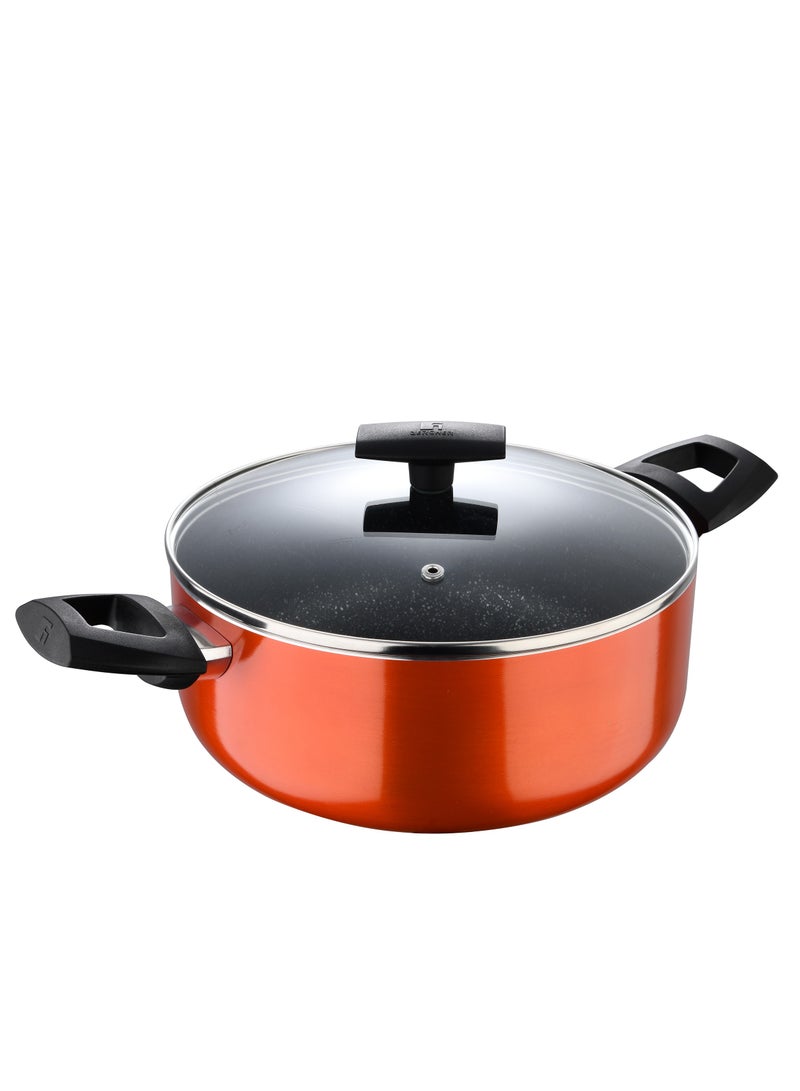 BERGNER طقم أواني الطهي SHINE 7 قطع، طقم طهي من الألمنيوم المضغوط، أواني طهي بطلاء رخام + غير لاصق، طقم قدرات طهي بقاعدة تحريض، مناسب لجميع المواقد، لون برتقالي معدني، BG34660OR - Image 2