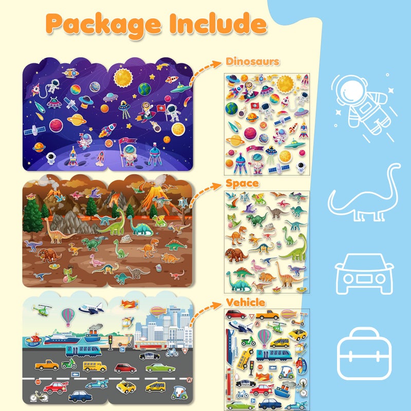 OHOME Reusable Sticker Books For Toddlers 2-4 Years - Travel Toys For Toddlers 1-3 Gifts For 2 Year Old Girls | Arts And Crafts Activities - Stocking Stuffers For Kids - Puffy Stickers Coloring Books - Image 2