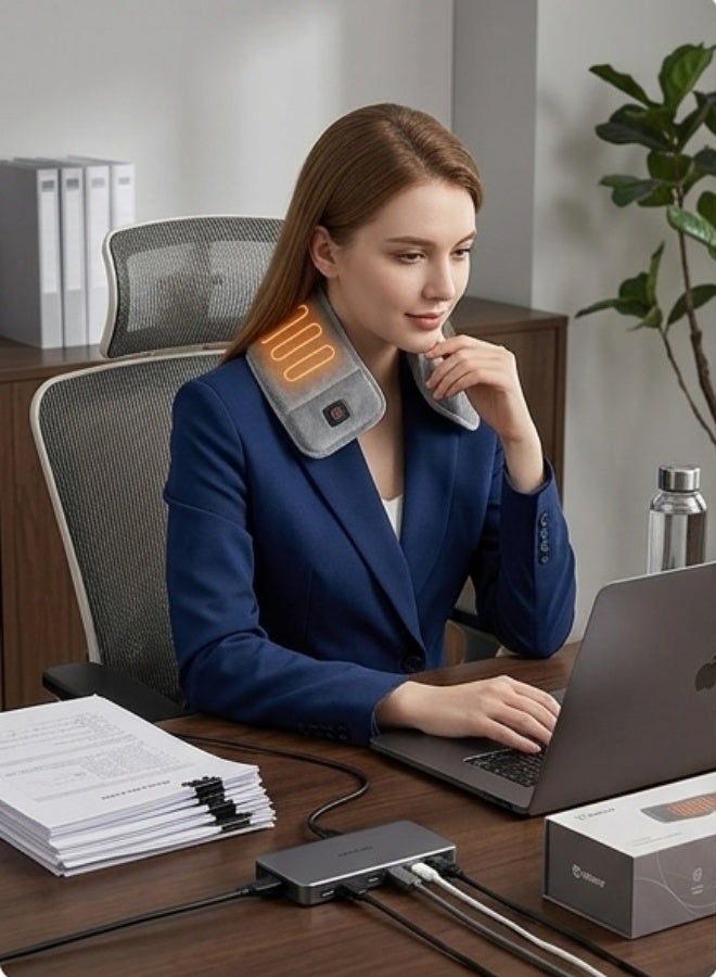 Multifunctional electric heating pad for neck, shoulders, back, and waist; heat therapy belt for heat and pain relief with adjustable heat settings; soft velvet design; USB rechargeable for use in the office, home, and while traveling. - Image 4