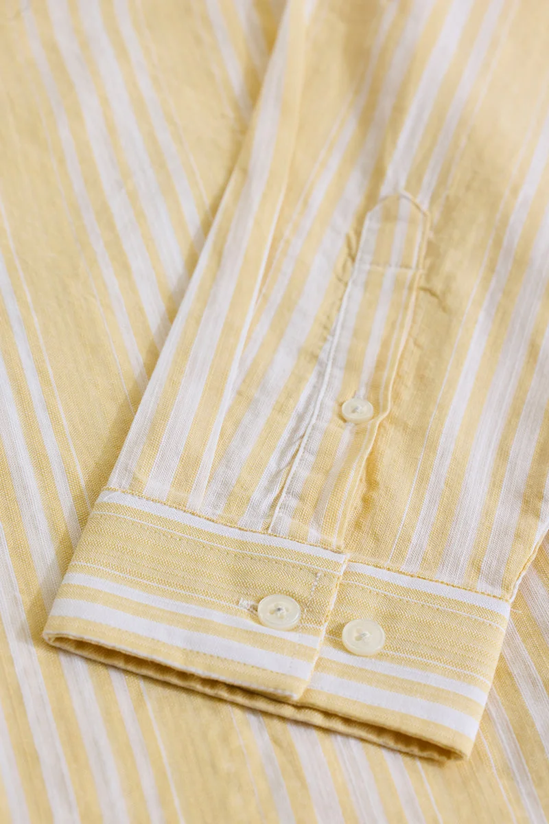 SNITCH Light Yellow Striped Long Sleeve Slim Fit Shirt