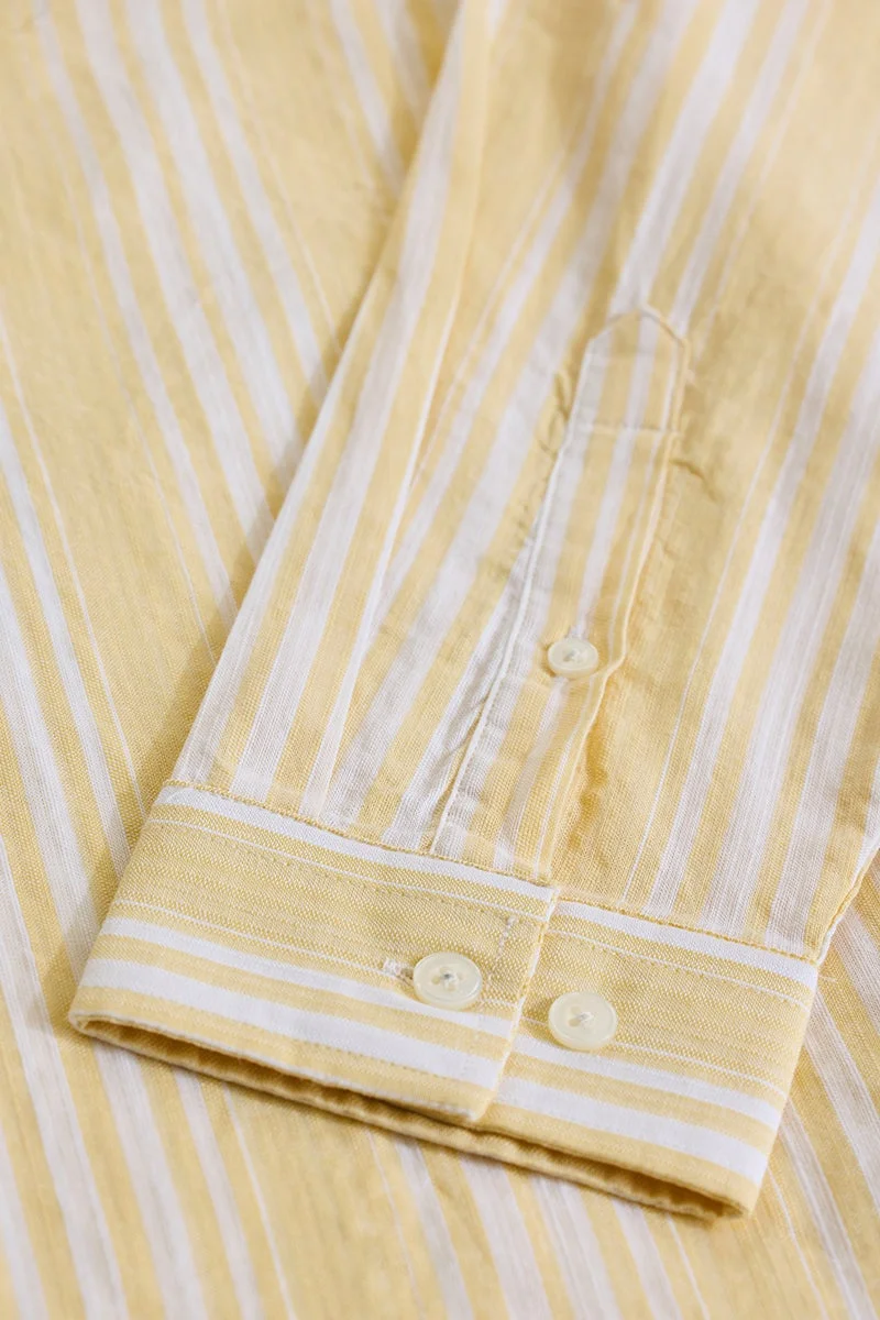 SNITCH Light Yellow Striped Long Sleeve Slim Fit Shirt