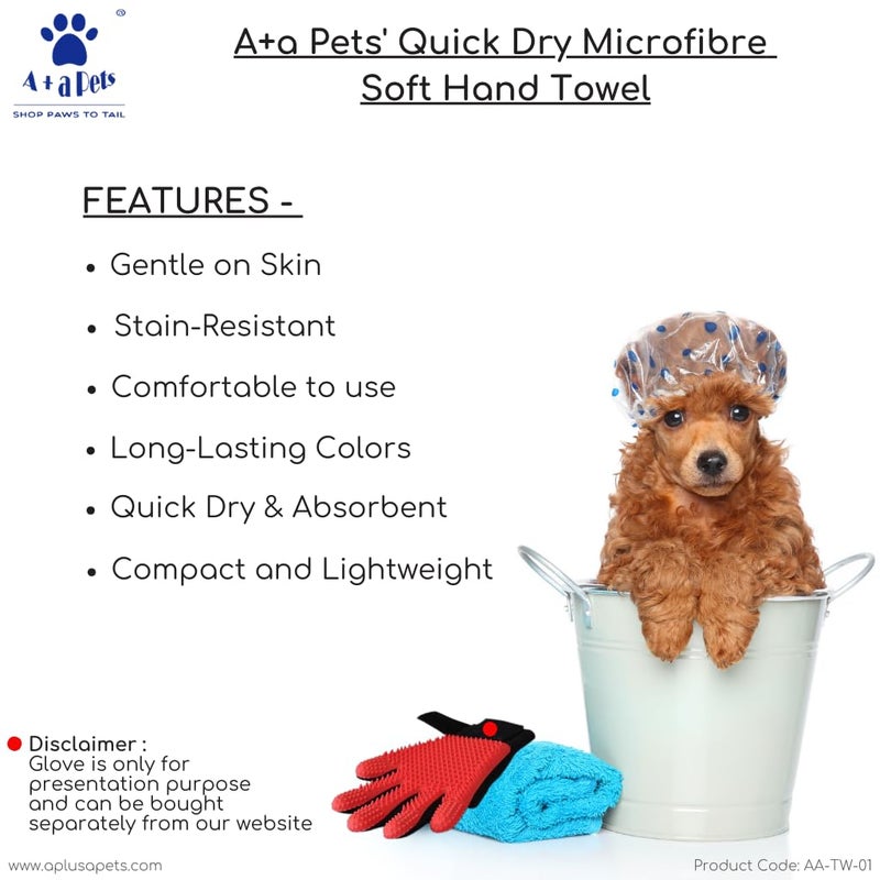A+a Pets منشفة استحمام الحيوانات الأليفة من A+a سريعة الجفاف من الألياف الدقيقة | منشفة كلاب فائقة الامتصاص | لا تتكتل | منشفة لتجميل القطط (أخضر) - Image 5
