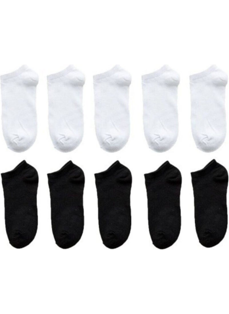 Çorap Dünyam Socks My World Women's 10 Pairs Koton Economical Black + White Color Booties 