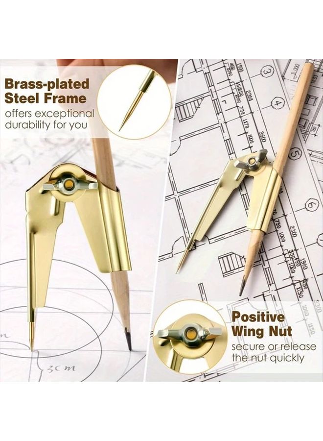 1pc Brass Plated Steel Scriber Compass Tool For Woodworking Architectural Drawing - Image 2