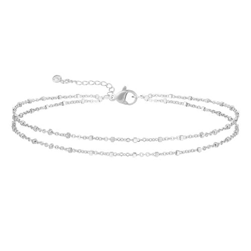 MIDEEO Gold/Silver Ankle Bracelets for Women,14K Gold Anklets Waterproof Cuban Link Heart Beads Herringbone Rhinestone Anklets Set Layered Anklet Bracelets for Women Gold Jewelry Gift - Image 1