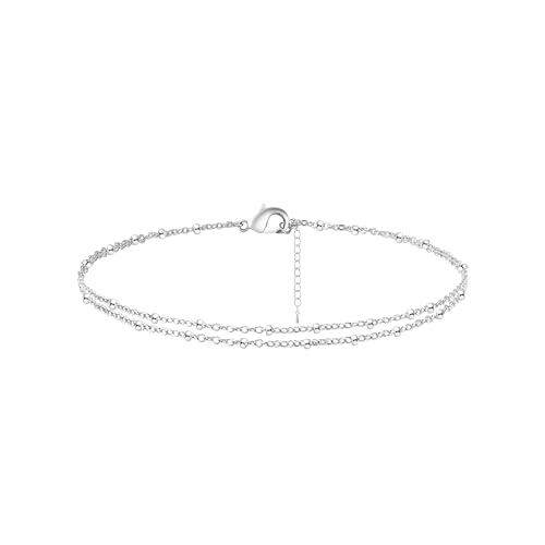 MIDEEO Gold/Silver Ankle Bracelets for Women,14K Gold Anklets Waterproof Cuban Link Heart Beads Herringbone Rhinestone Anklets Set Layered Anklet Bracelets for Women Gold Jewelry Gift - Image 4