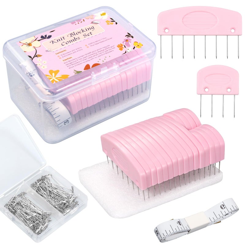 Opstin 120Pcs Knit Blocking Pins Kit, Blocking Pins for Knitting, Knit Blocking Pins for Blocking Mats, 20 Knit Blockers Pins Kit, Crochet Blocking Pins, Knit Blocking Combs with 100 T-Pins and Storage Box - Image 1