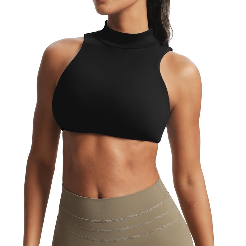 Aoxjox Women's Kim Cutout High Neck Tank Workout Sports Bras Fitness Training Gym Bra Yoga Crop (Black, Medium) - Image 1