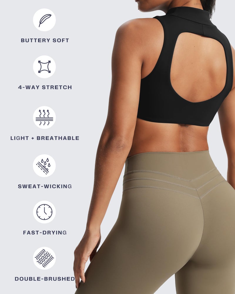 Aoxjox Women's Kim Cutout High Neck Tank Workout Sports Bras Fitness Training Gym Bra Yoga Crop (Black, Medium) - Image 5