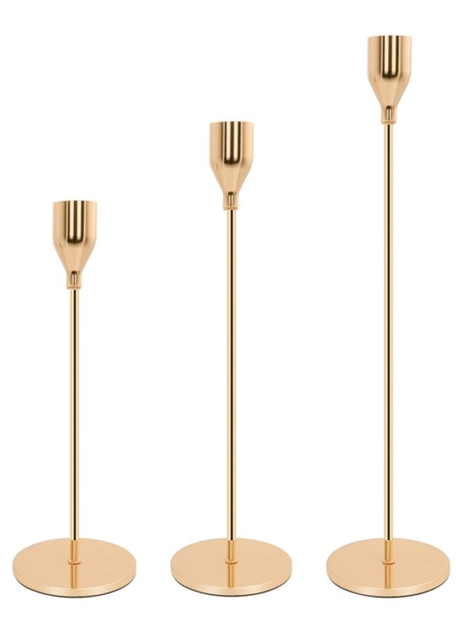 Beauenty 3pcs Gold Candle Holders,For Taper Candle,Candle Sticks,Candlestick Holder,Table Centerpiece Decorative,Decorative Candlestick Holder For Wedding,Dinning,Party,Living Room  - Image 1