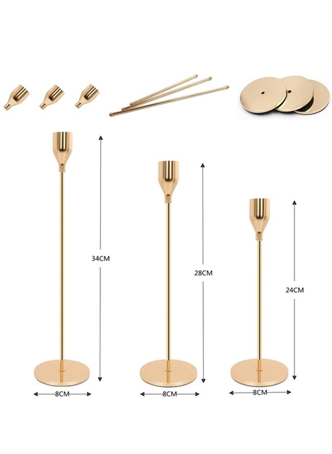 Beauenty 3pcs Gold Candle Holders,For Taper Candle,Candle Sticks,Candlestick Holder,Table Centerpiece Decorative,Decorative Candlestick Holder For Wedding,Dinning,Party,Living Room  - Image 2