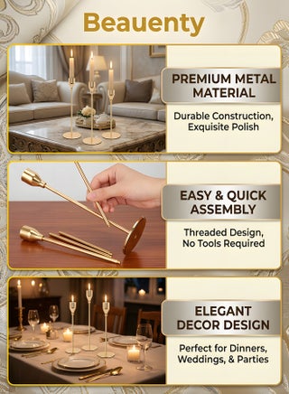 3pcs Gold Candle Holders,For Taper Candle,Candle Sticks,Candlestick Holder,Table Centerpiece Decorative,Decorative Candlestick Holder For Wedding,Dinning,Party,Living Room - view 2