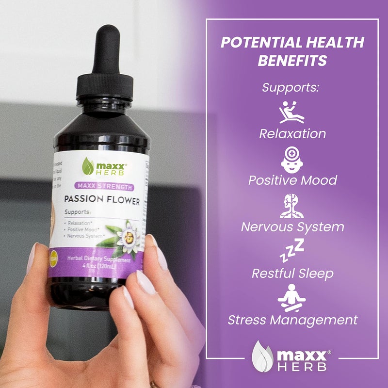 Maxx Herb Passion Flower Extract - Max Strength Passion-Flower Liquid Absorbs Better Than Capsules, for Relaxation and Stress Relief, Alcohol-Free - 4 Oz Bottle (60 Servings) - Image 3