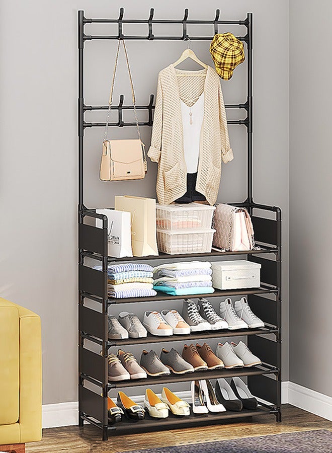 Loquat 2 in 1 Shoe Rack, Large Capacity Coat Rack with Thickened Steel Pipe, Stable Support, Suitable for Storing Backpacks, Keys and Daily Shoes  - Image 1