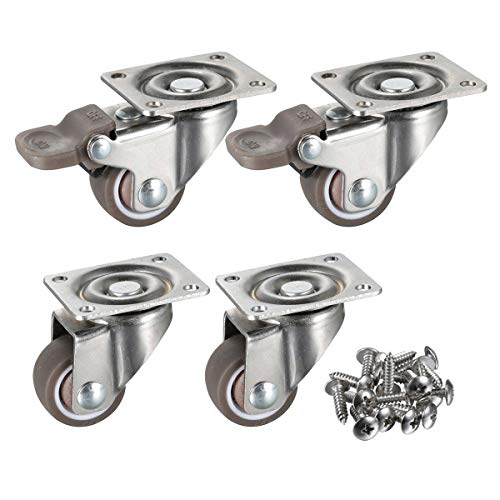bayite 4 Pack 1" Low Profile Casters Wheels Soft Rubber Swivel Caster with 360 Degree Top Plate 100 lb Total Capacity for Set of 4 (2 with Brakes & 2 Without) - Image 1