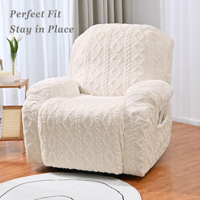 JOKIVTOU Recliner Chair Covers 4-Pieces, Soft, Stretchable, White, Modern Home Decor, Furniture Protector with Elastic Straps Bottom, Storage Pocket on Arm Cover - Image 2