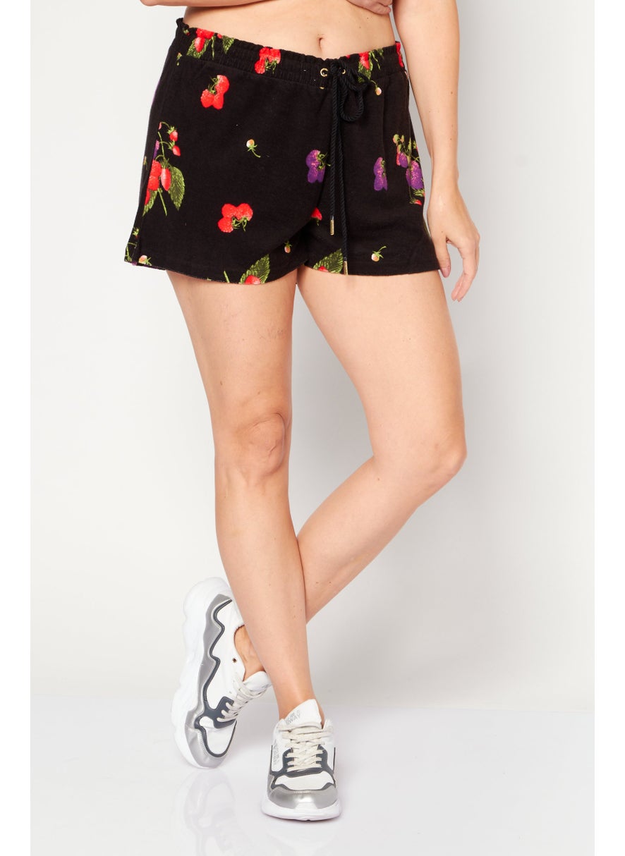 Juicy Couture Women Regular Fit  Floral Print Basic Short, Black  - Image 1