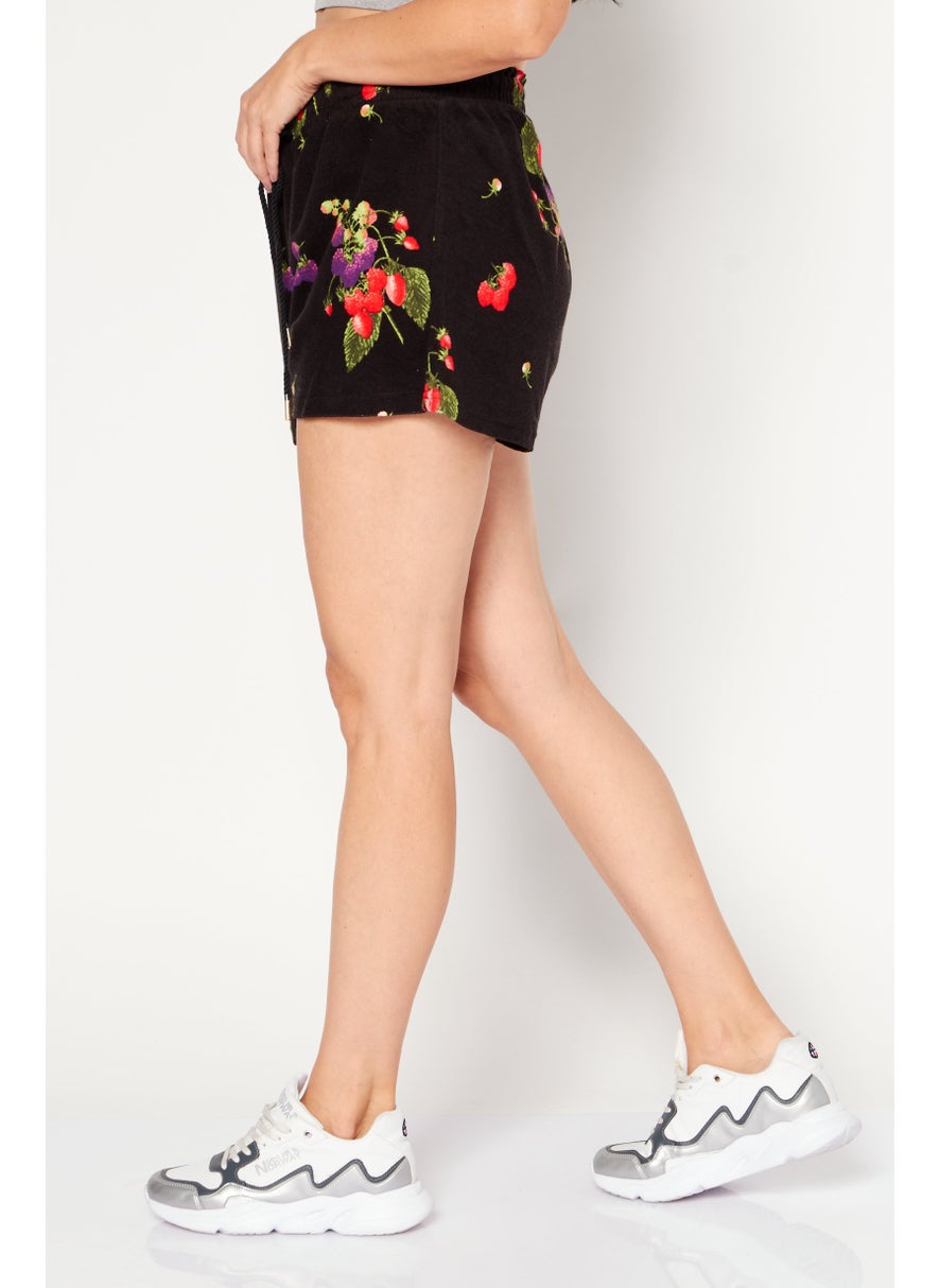 Juicy Couture Women Regular Fit  Floral Print Basic Short, Black  - Image 3