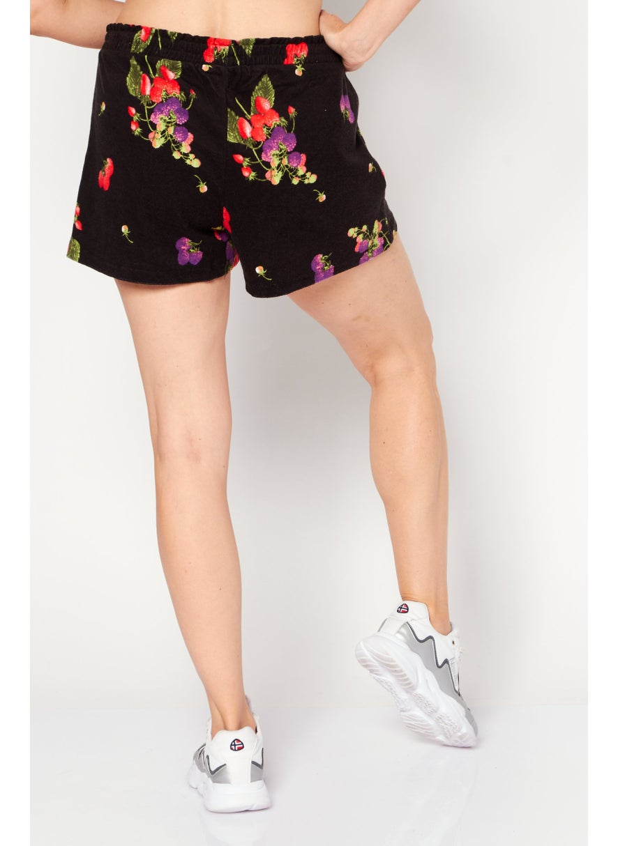 Juicy Couture Women Regular Fit  Floral Print Basic Short, Black  - Image 4
