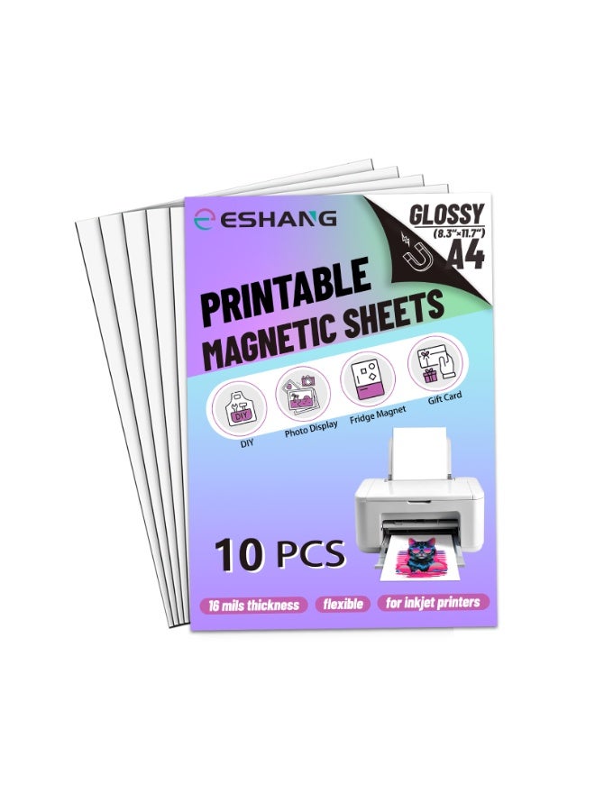 ESHANG A4 10 PCS Glossy Printable Magnetic sheets Non Adhesive 0.4mm Thinckness Thick Magnet Photo Paper for Inkjet Printers - Image 1