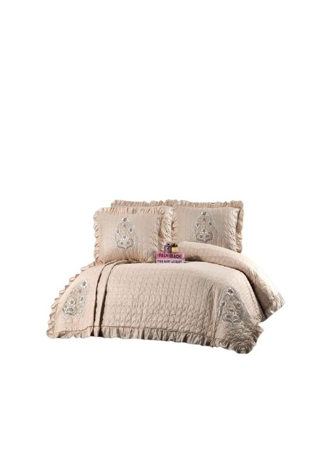 3 Piece Jute Quilt Coverlet in Premium Cotton for Exceptional Comfort and Unique Elegance CR (Beige)