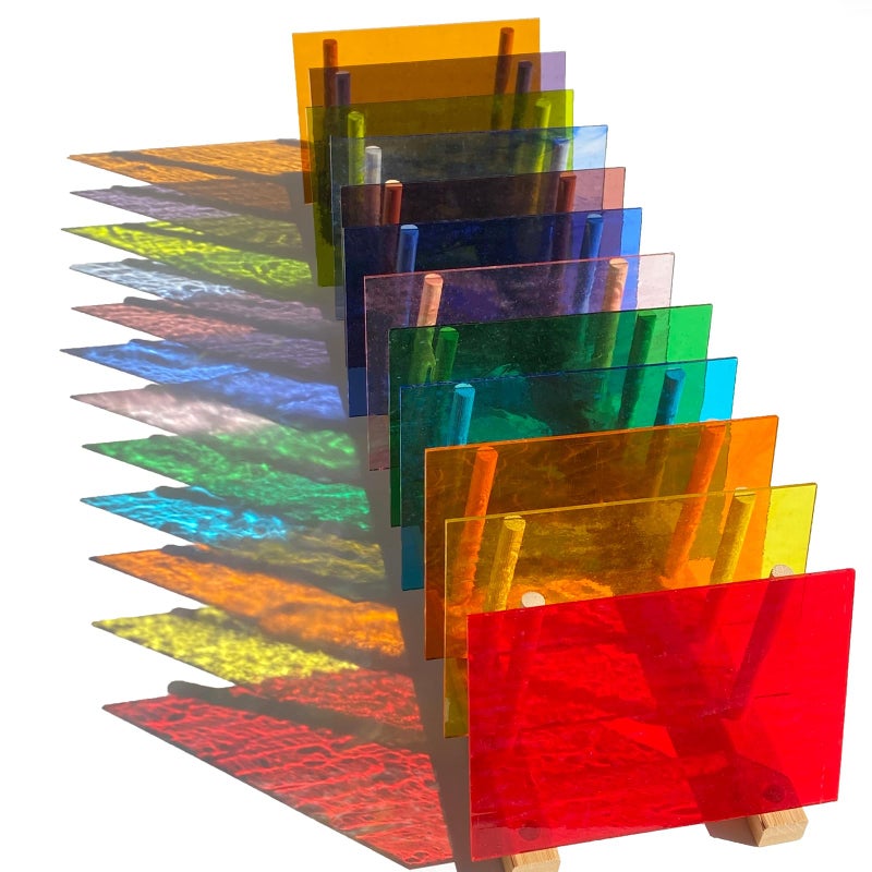 PALJOLLY 12 Sheets Transparent Stained Glass Sheet Variety Pack 4 x 6 inch Cathedral Art Glass Mosaic Tiles for Crafts Stained Glass Supplies for Projects and Mosaic Work